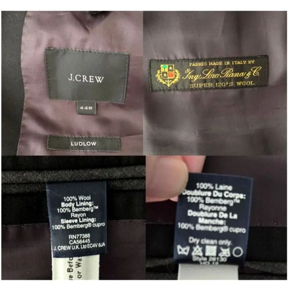 J.Crew Ludlow Loro Piana Italian Wool Suit Jacket Blazer 44R Black